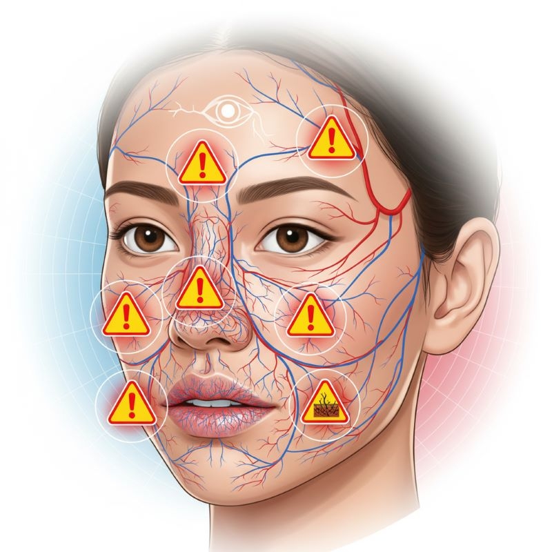 مناطق خطرناک برای تزریق ژل و فیلر
